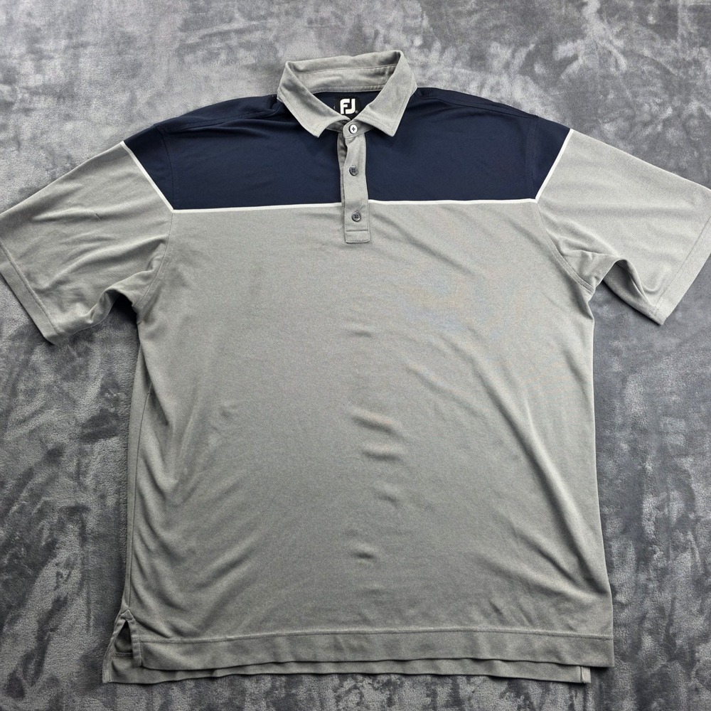 FootJoy Polo Shirt Mens XL Grey Blue Colorblock Performance Golf‎ Short Sleeve